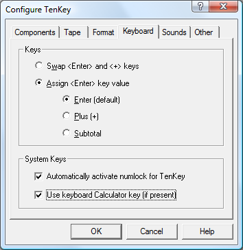 Judy's TenKey Calculator Keyboard Options